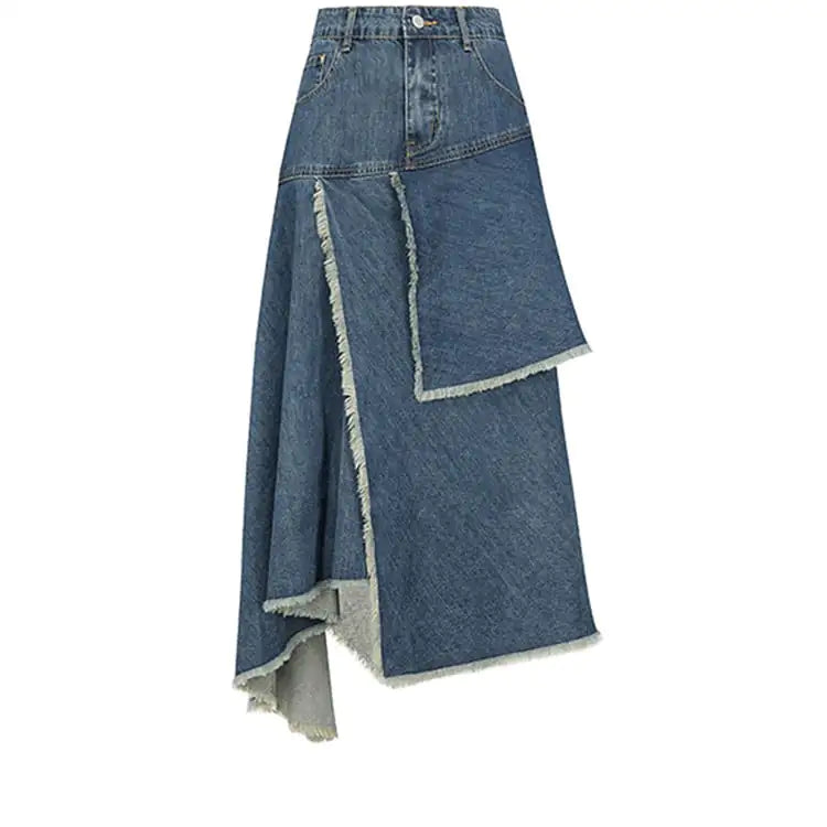 Retro High Waist Irregular Denim Skirts for Women