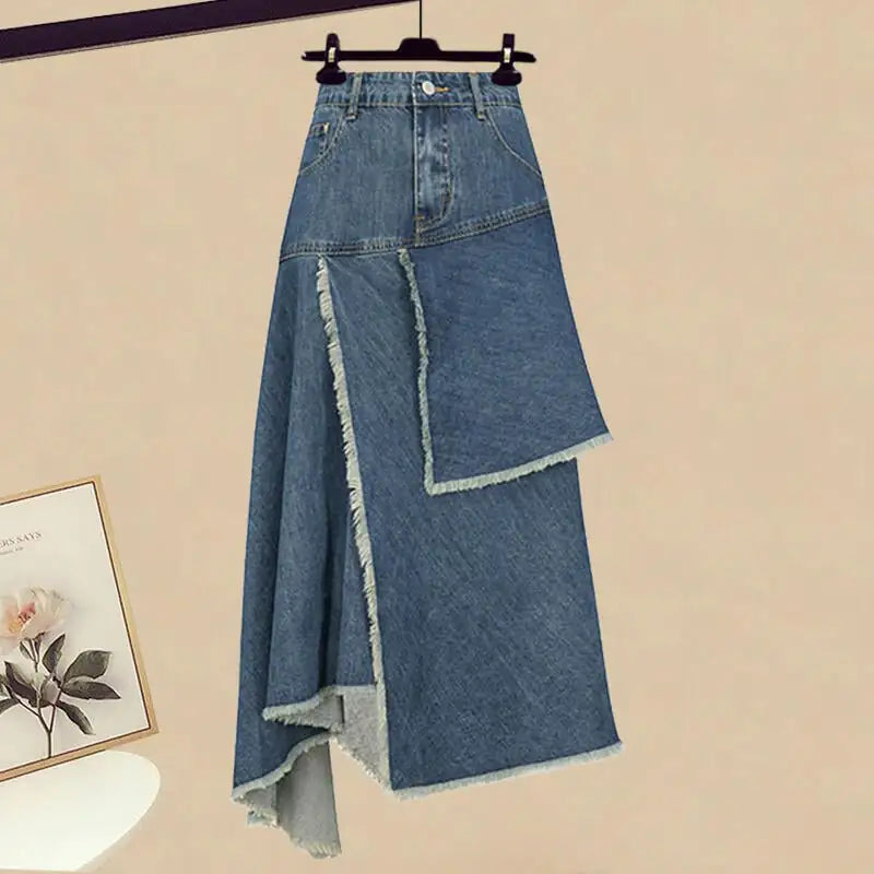 Retro High Waist Irregular Denim Skirts for Women
